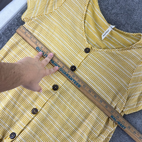 NY Collection Short Sleeve Blouse Shirt Tie Front Button Yellow Pattern Women XL - Picture 7 of 8